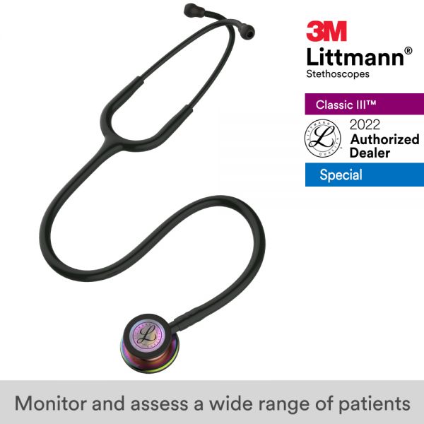 3M Littmann Classic III Stethoscope Special Black with Black and Rainbow Finish (5870)