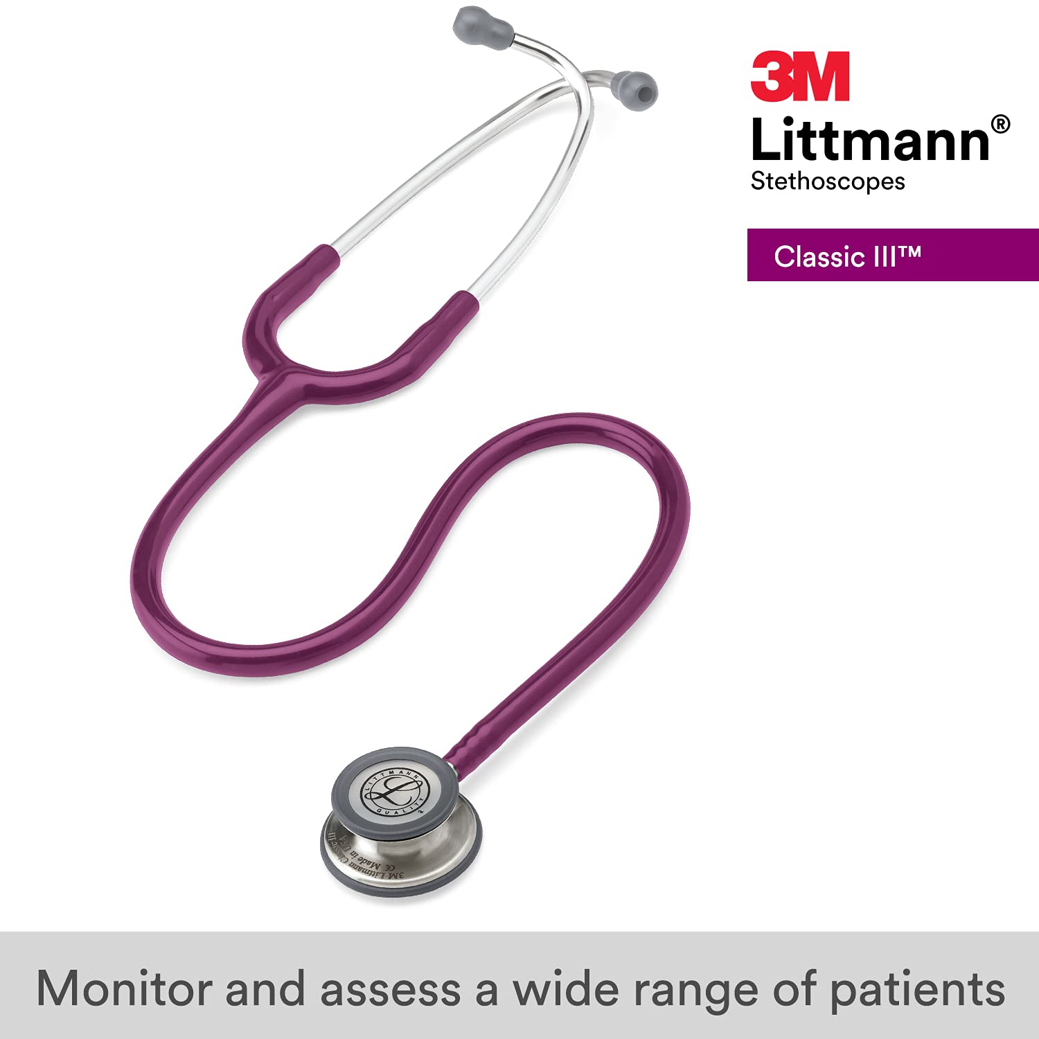 3M Littmann Classic III Monitoring Stethoscope- Plum Color Tube with Standard Chest Piece 5831